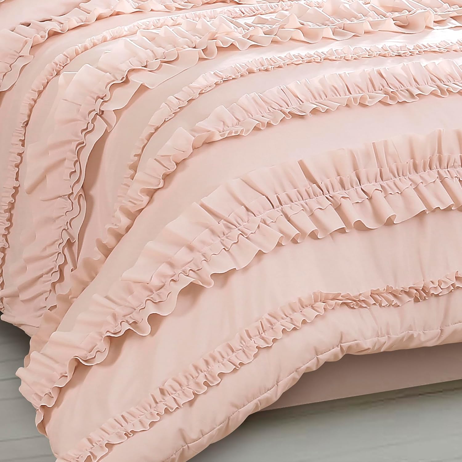 Lush Decor Belle Comforter Queen Size 4 Piece Set Blush - Ruffle Bedding Set - Cute Comforter - Coquette Decor - Queen Bedding