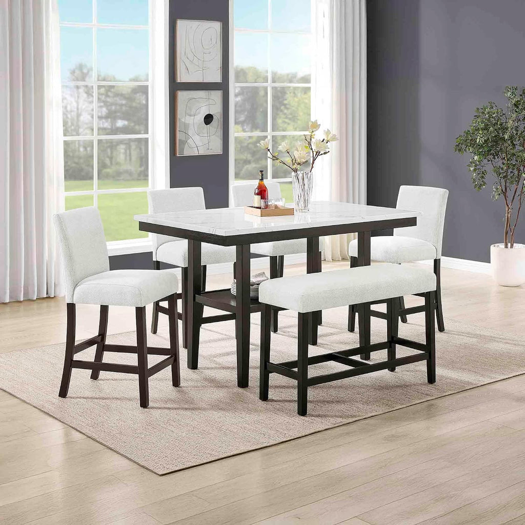 New Classic Furniture Carissa 6-Piece Wood Rectangle Counter Set in Stone