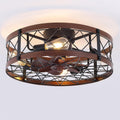 24' Farmhouse Flush Mount Caged Ceiling Fans with Lights, Rustic Low Profile Ceiling Fan with Light and Remote, Quiet Reversible DC Motor Bladeless Enclosed Ceiling Fan for Bedroom Dining Room Kitchen