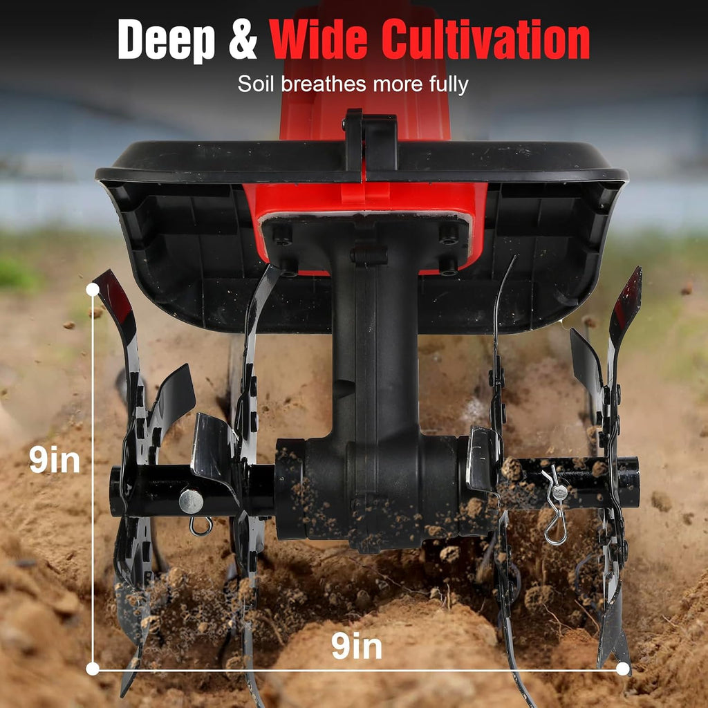 21V Cordless Tiller Cultivator, 300 RPM Electric Garden Rototiller with 4.0Ah Batteries & Charger, 9In Tilling Width and 9In Depth Garden Tiller with 16 Steel Tines for Yard, Soil Digging