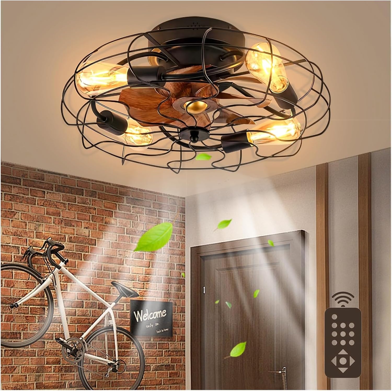 Modern Chandelier, Ceiling Fan with Lighting E27 Bulb Retro Light with Remote Control 3-Level Wind Speed Adjustable for Living Room Bedroom