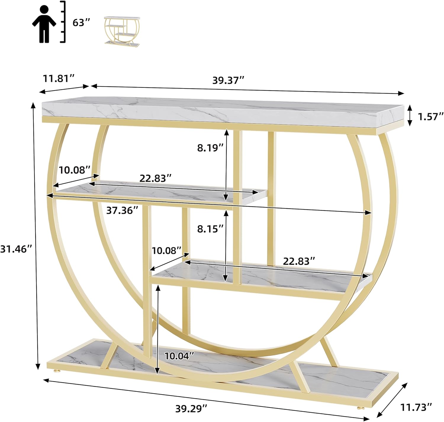 Garvee Entryway Table with Storage, Industrial 4-Tier Narrow Console Table Behind Couch with Half-Circle Base & Storage Shelves for Living Room, Hallway, Foyer