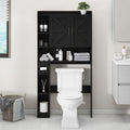 Vabches Over The Toilet Storage Cabinet, Farmhouse Storage Cabinet Over Toilet with 2 Barn Door & Toilet Paper Holder Stand, Home Space-Saving Toilet Rack, for Bathroom, Restroom (Black)