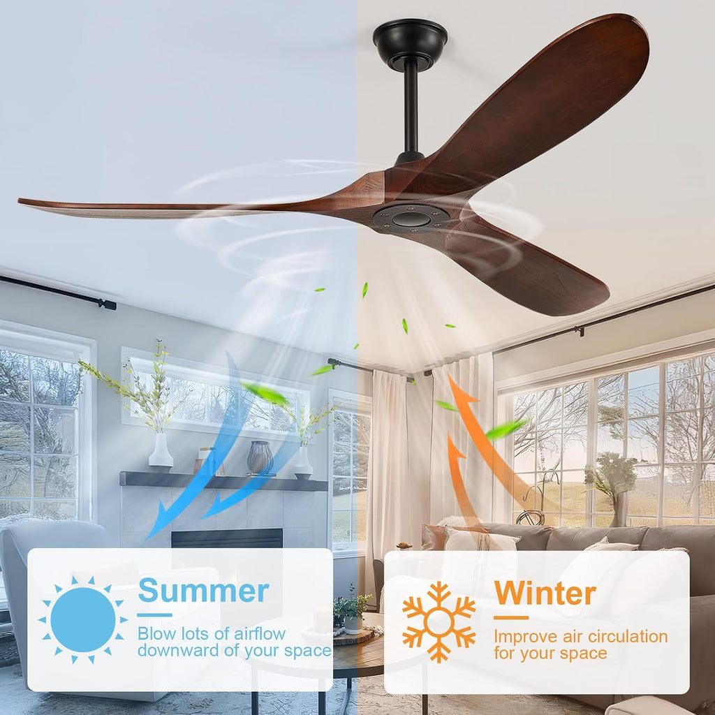 52-Inch Outdoor Ceiling Fan no Light, Walnut Wood Blades,Quiet Operation with Large Airflow,Outdoor Ceiling Fan without Light for Bedroom,Living Room,Porch. (Dark Walnut, 52 inch)