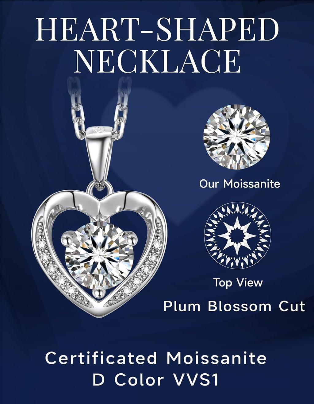 MomentWish Heart Necklace for Women Moissanite, Simulated Diamond, 925 Sterling Silver