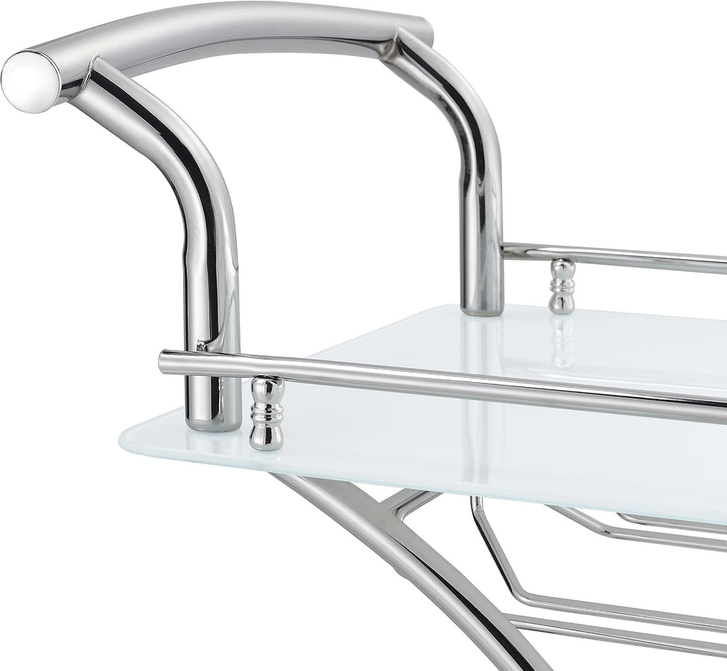 Coaster Home Furnishings Elfman 2-Tier Glass Shelf Metal Bar Cart White and Chrome 910002