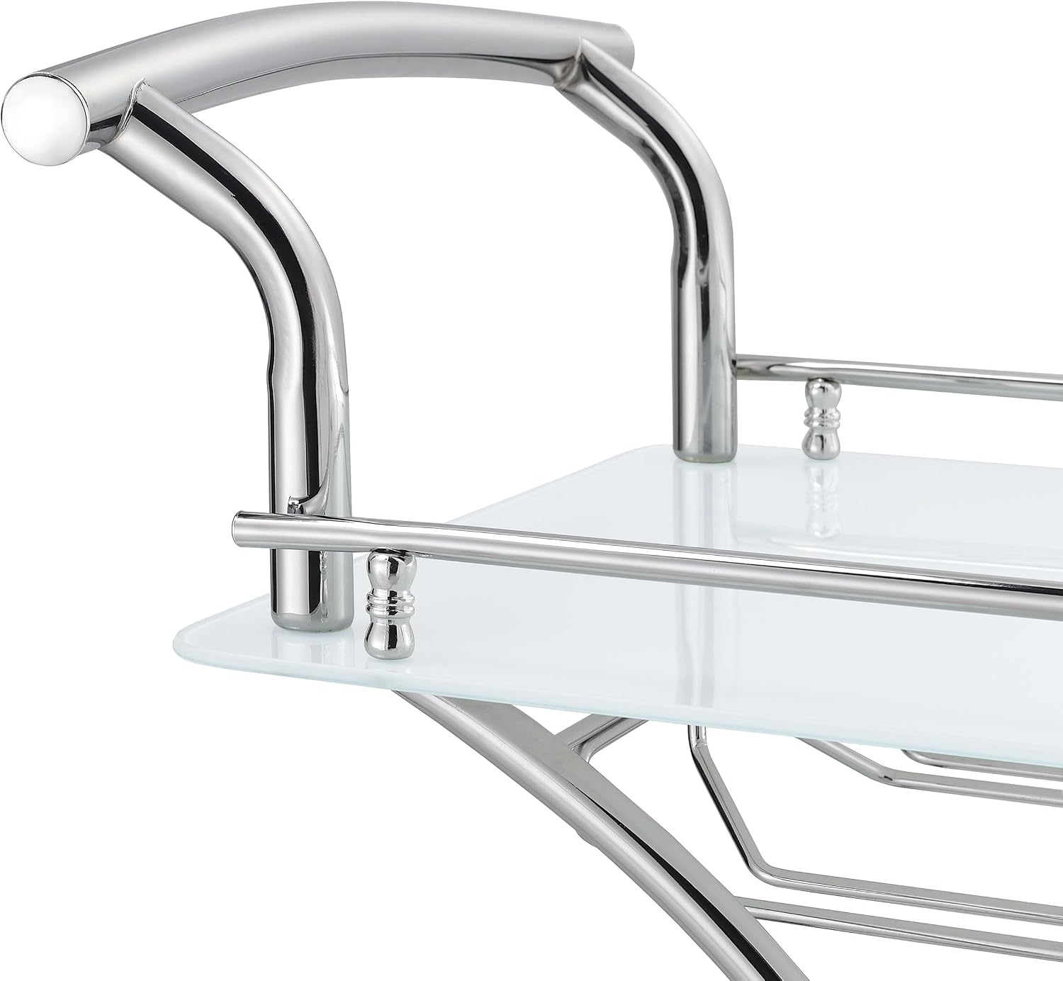 Coaster Home Furnishings Elfman 2-Tier Glass Shelf Metal Bar Cart White and Chrome 910002