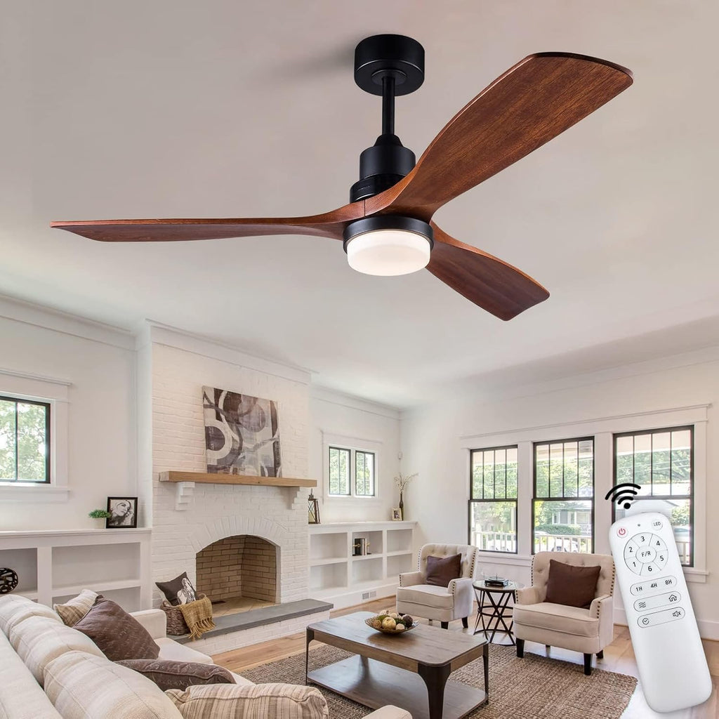 52 Inch Ceiling Fan with Lights Remote Control, 3 Blade wood ceiling fan,Quiet DC Motor Mordern Ceiling Fan, Indoor Outdoor Ceiliang Fans for Patios Bedroom Living Room