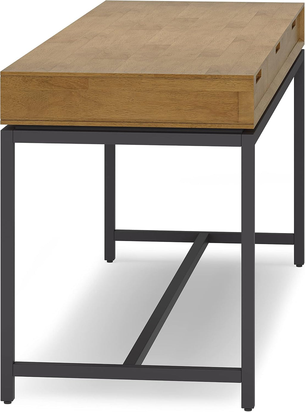 SIMPLIHOME Banting Desk - 72 Inch Wide Solid Wood and Metal Writing Desk in Medium Saddle Brown, Modern Industrial Home Office Computer Table for Study with 2 Drawers and Flip-Down Keyboard Tray