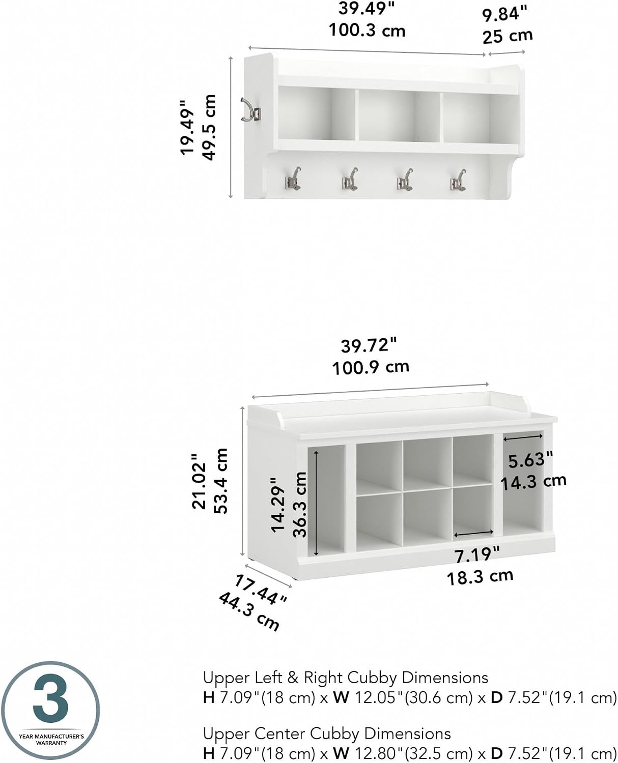 Kathy Ireland Home by Bush WDL004WAS 21-Inch Shoe Storage Bench and Coat Rack with 12 Shelves, White Ash