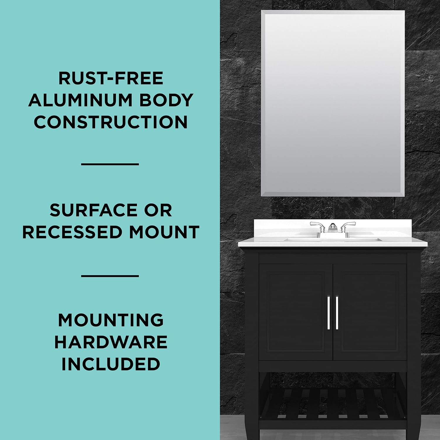 Zenna Home Bathroom Medicine Cabinet with Mirror, Frameless Bathroom Wall Cabinet with Rustproof Aluminum Body, 3 Adjustable Glass Shelves, Recessed or Surface Wall Mount Installation, 20 x 26 Inches