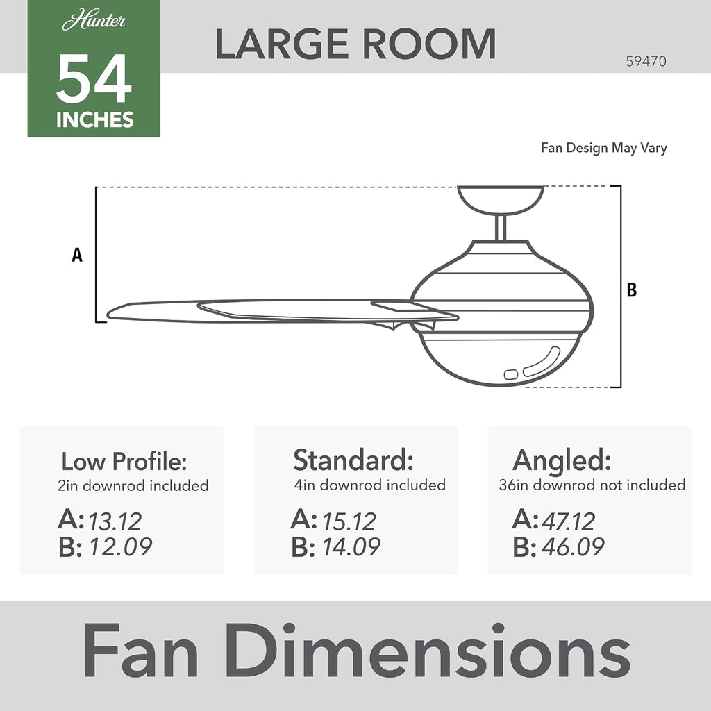 Hunter 54 inch Outdoor or Indoor Ceiling Fan with LED Light - White Ceiling Fan with Wall Control, For Patio, Garage, or Porch, Quiet, Standard Mount, 3 Blades - Havoc 59470, Fresh White