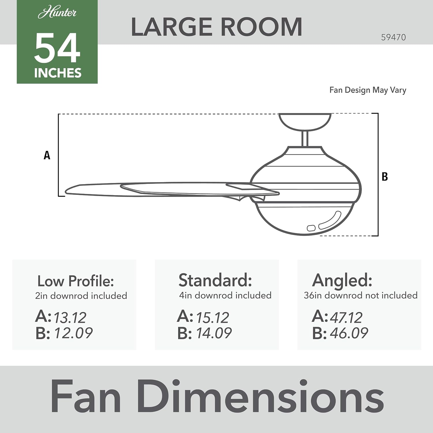 Hunter 54 inch Outdoor or Indoor Ceiling Fan with LED Light - White Ceiling Fan with Wall Control, For Patio, Garage, or Porch, Quiet, Standard Mount, 3 Blades - Havoc 59470, Fresh White