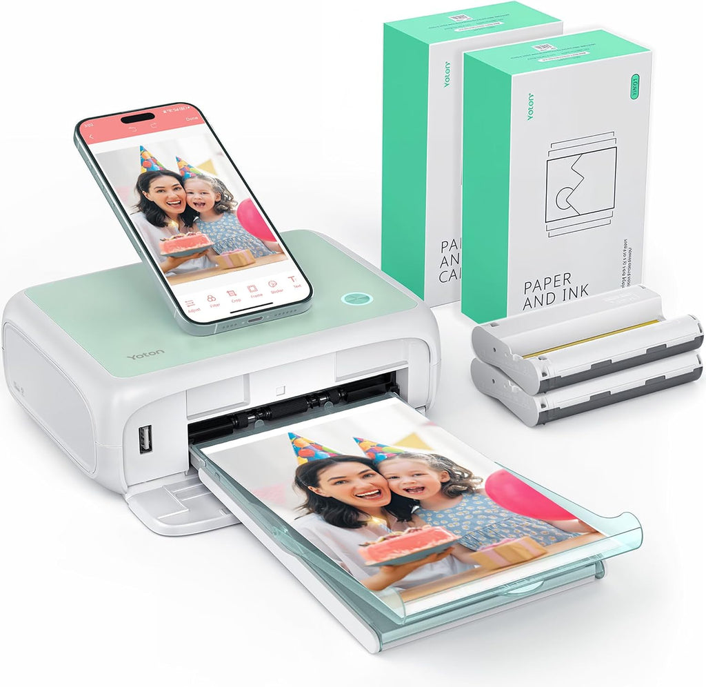 YOTON Photo Printer with 108 Sheets (6'x4') & 2 Ink Ribbon, Support AR Video Printing, WiFi Connection, Portable Photo Printer for iPhone/Android/Laptop