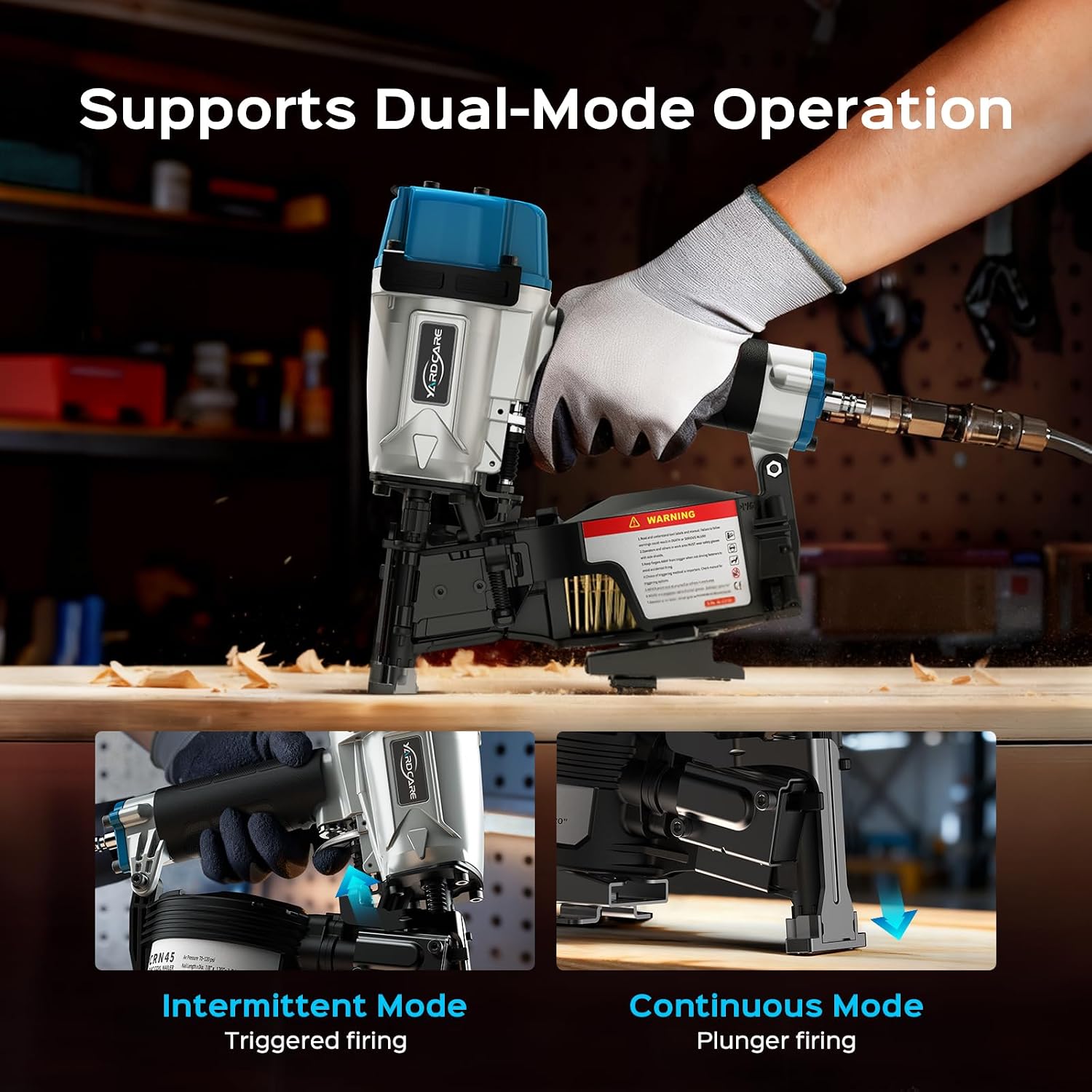 YARDCARE CRN45 Roofing Nailer, 15 Degree Pneumatic Coil Roofing Nail Gun for 7/8″ to 1-3/4″ Nails, 120 Coil Capacity, 70-120 PSI Pistolas Para Roofing for Asphalt Roofing Shingles Wooden Cases