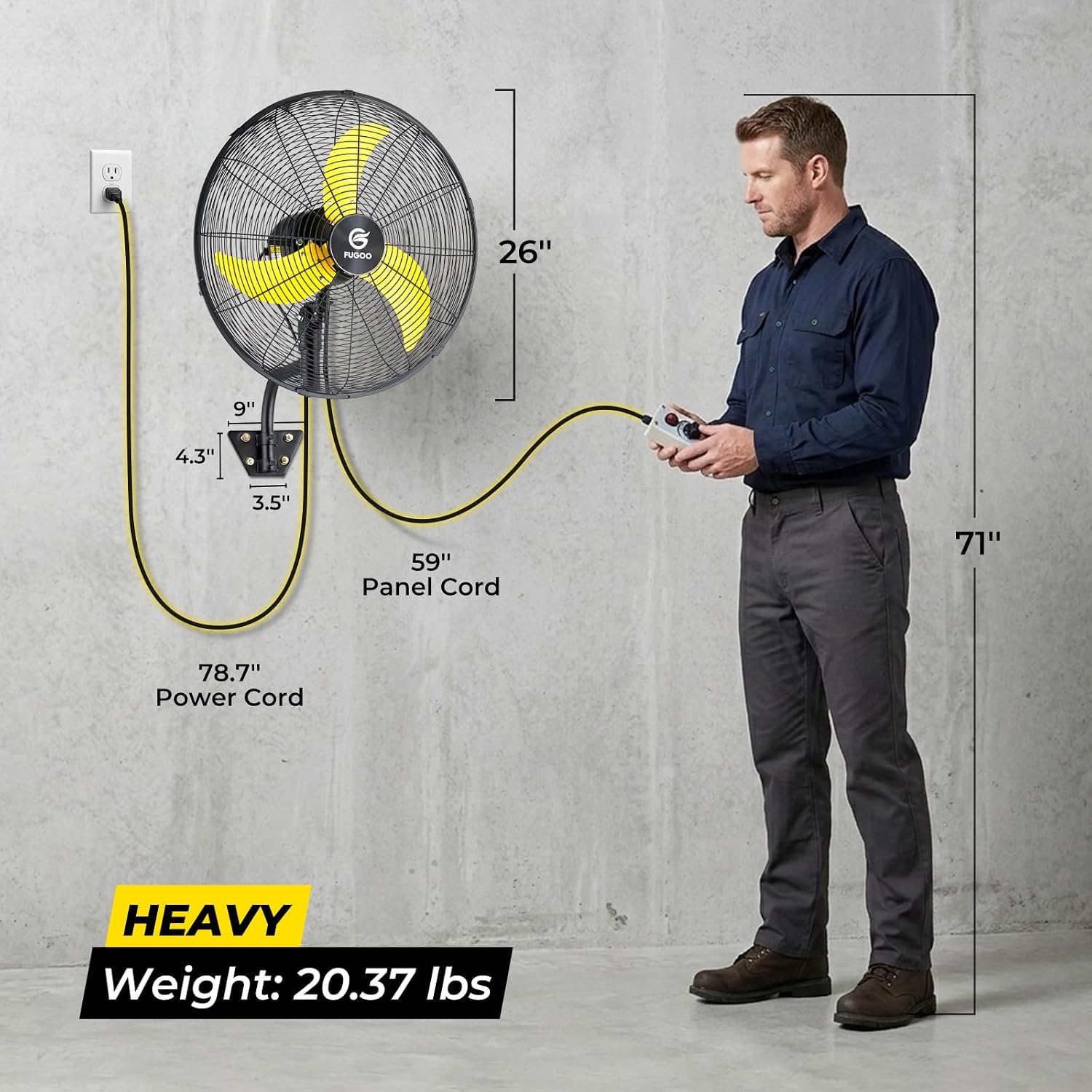 FUGOO 24'' Outdoor Oscillating Wall Fan With All Sealed Brushless DC Motor, 4-Speed Waterproof Outdoor Fan, Heavy Duty Industrial Wall Mount Fans for House,Patios, Commercial, Garage, Warehouse