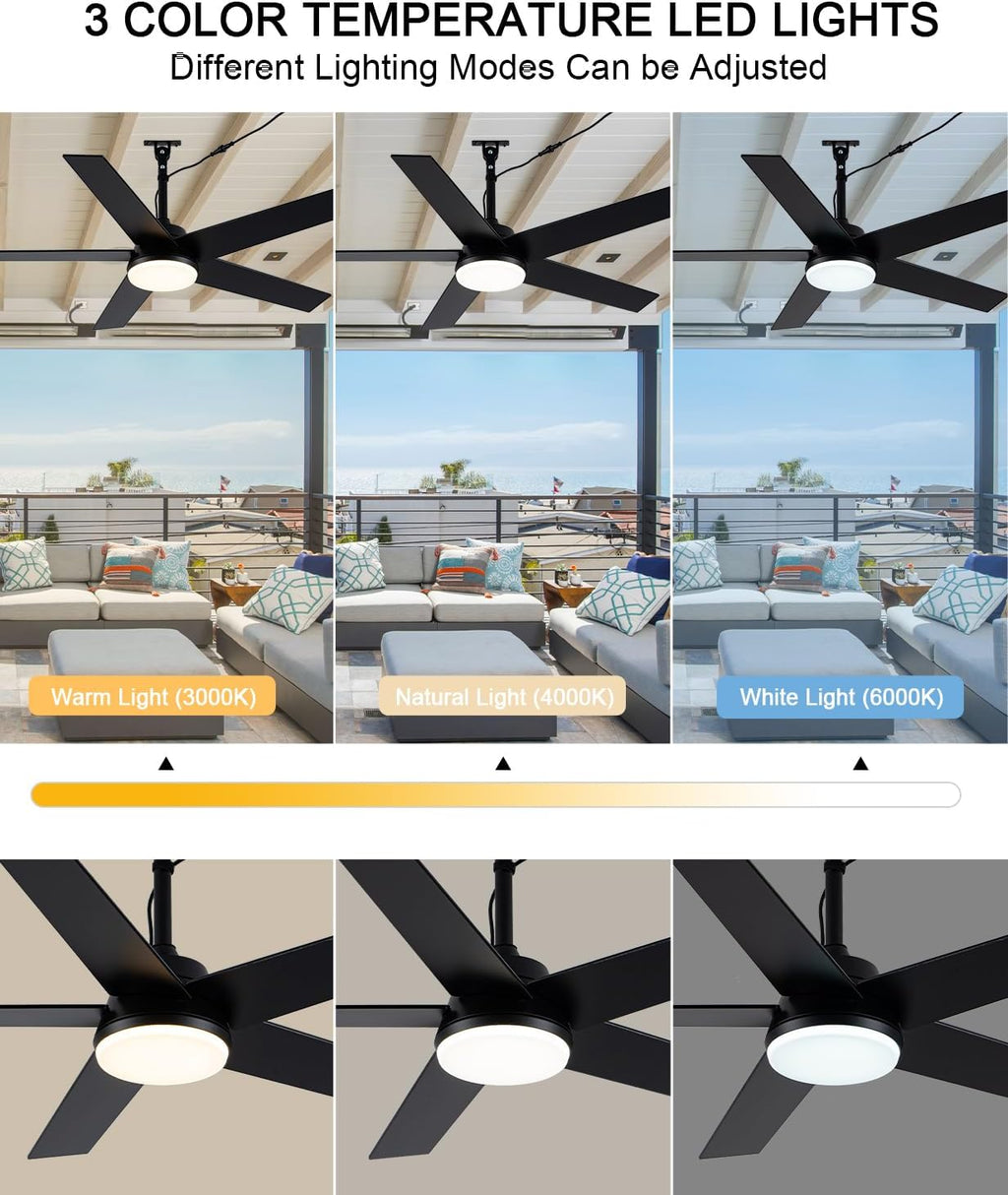 42'' Walnut Waterproof Gazebo Fans with Lights Remote App Control,IP65,6 Speed Reversible 3-Blade Plug-in Outdoor Hanging Fan for Indoor,Patios,Pergola,Garage,Deck,Coastal