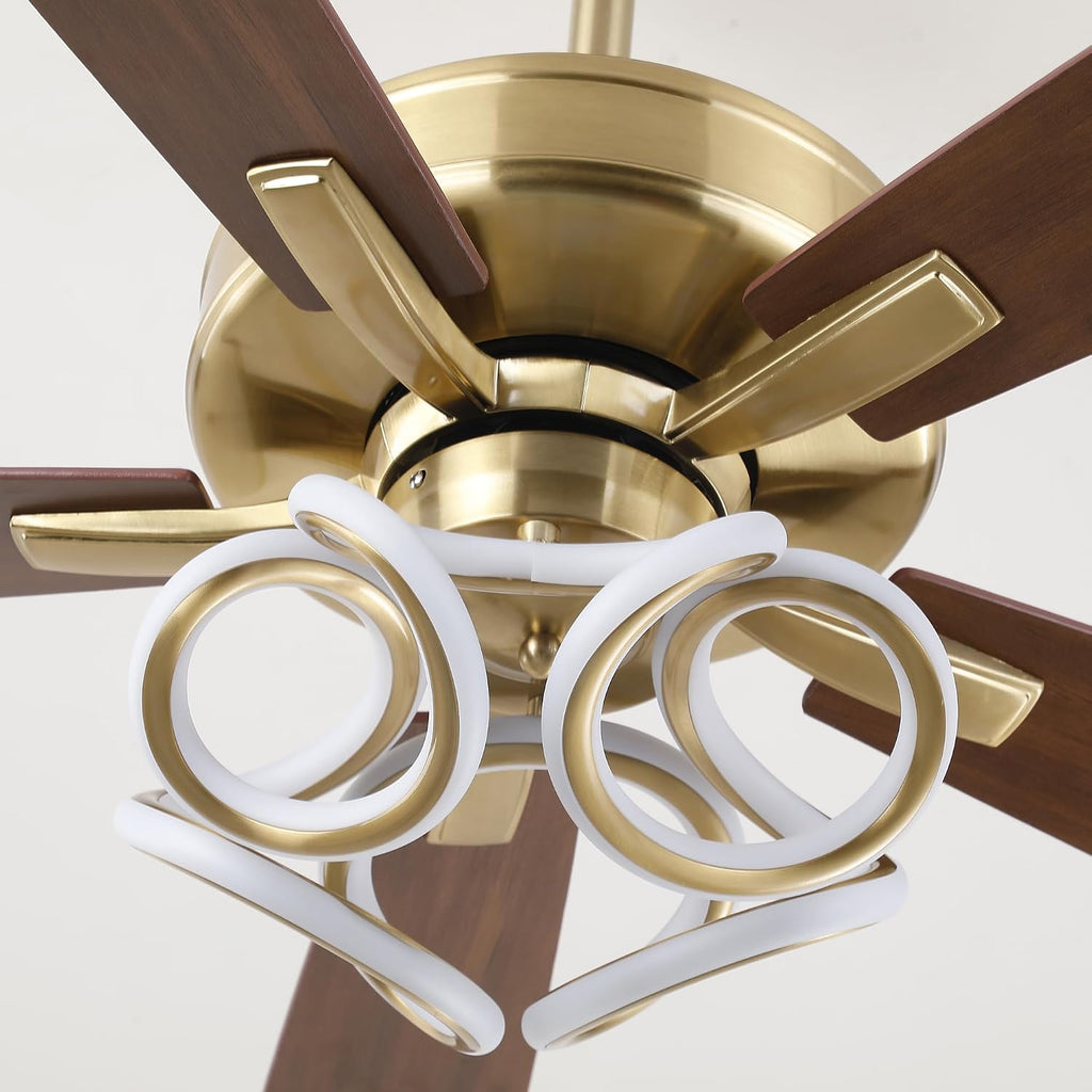52 Inch Gold Ceiling Fan with Lights and Remote/APP, RGB Color Changing LED Ceiling Fan, Modern White & Gold Ceiling Fan for Living Room Bedroom, 3CCT, 6 Speeds, Indoor Luxury Ceiling Fan