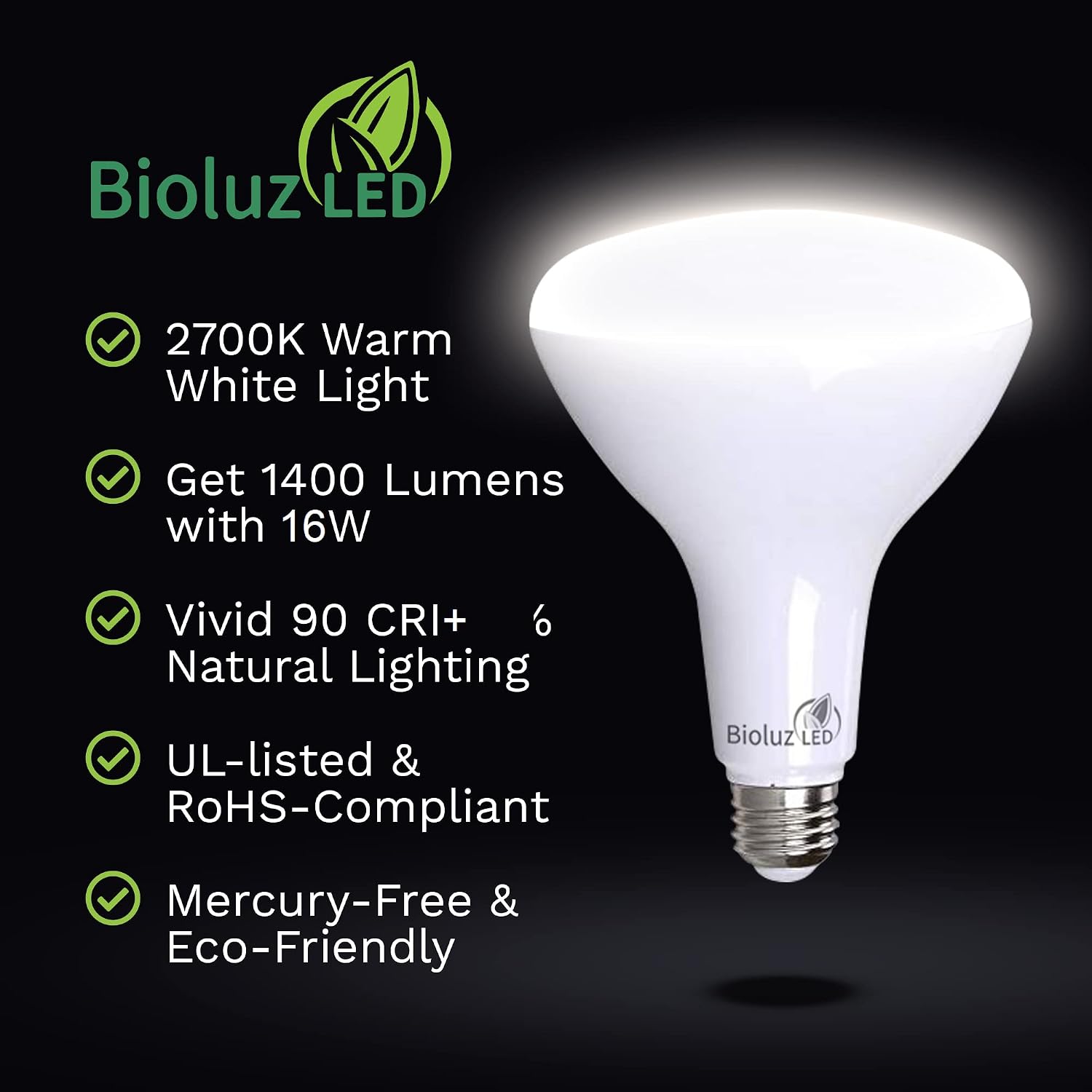 Bioluz 20 Pack Brightest BR40 LED Light Bulb - INSTANT ON Warm Light Bulbs Energy Saving 16W (120W Replacement) 2700K 1400 Lumen Led Bulbs Indoor & Outdoor Lighting Smooth Dimmable Lightbulb UL Listed