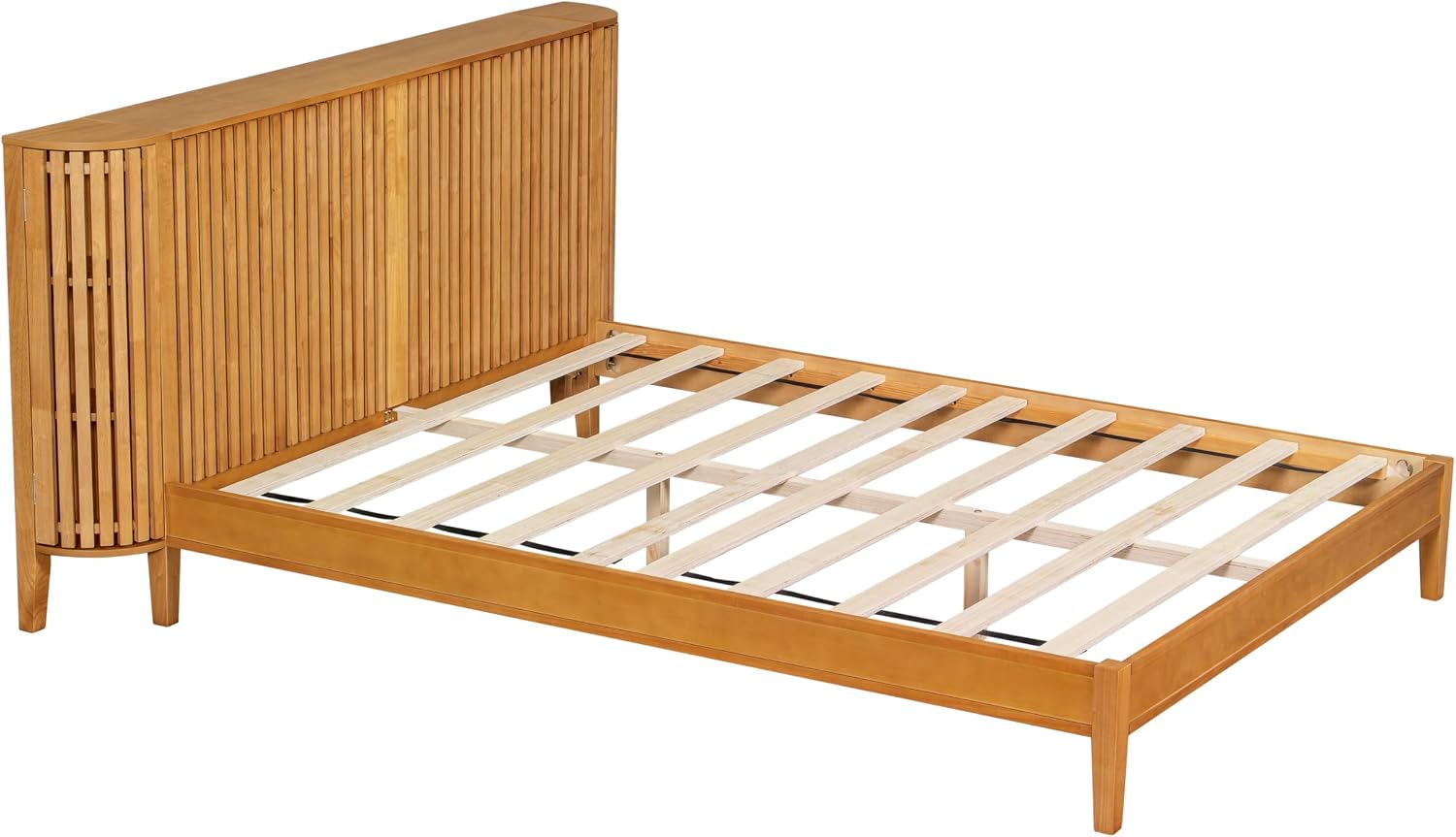 Christopher Knight Home Renata Queen Bed Frame with Grace Slat Headboard, Platform Bed with Side Cabinets, Wood Bed Frame Queen Size, Solid Stable Bedframe, No Box Spring Needed, Noise Free, Natural