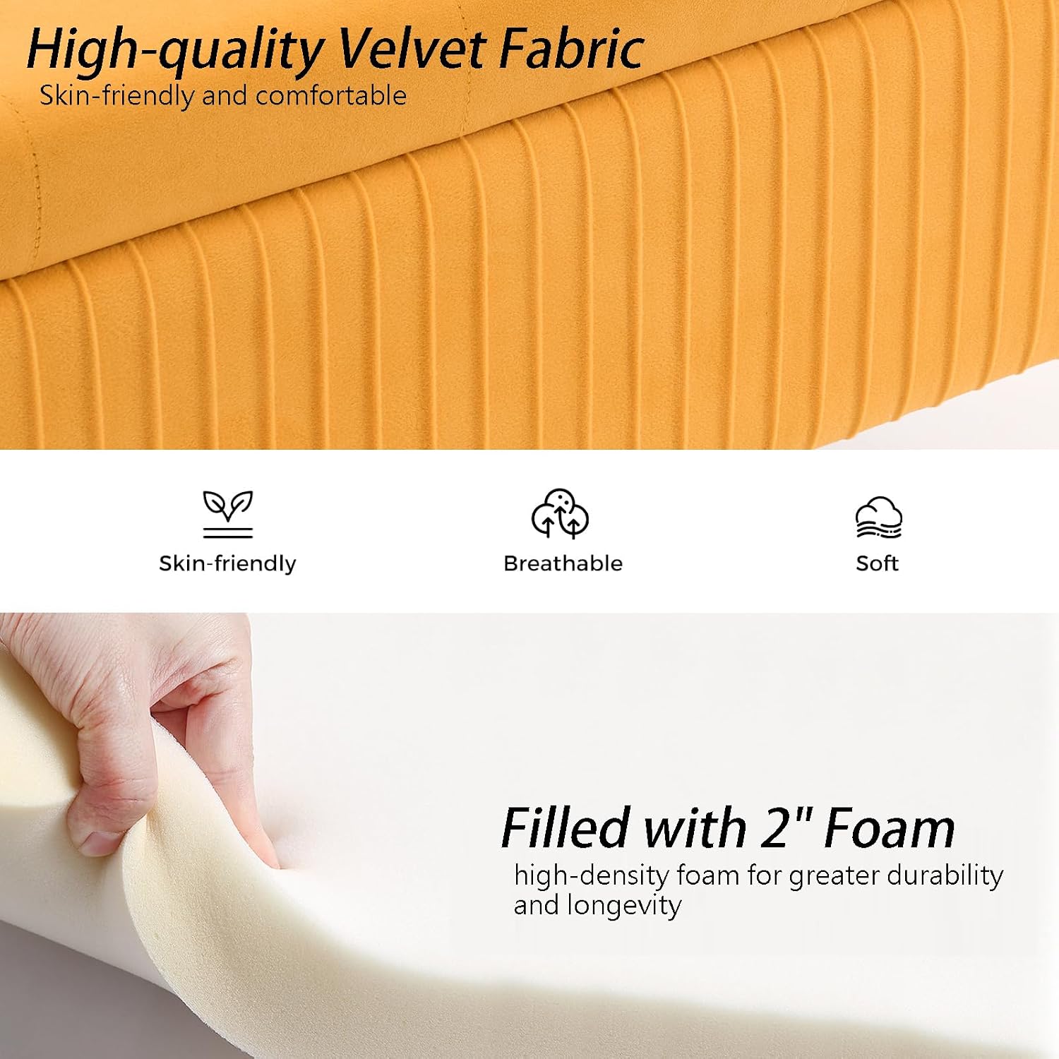 Velvet Storage Bench for Bedroom Upholstered End of Bed Bench Modern Ottoman with Gold Legs for Living Room/WindowEntryway (Mustard Yellow, Oval-45.5' W)