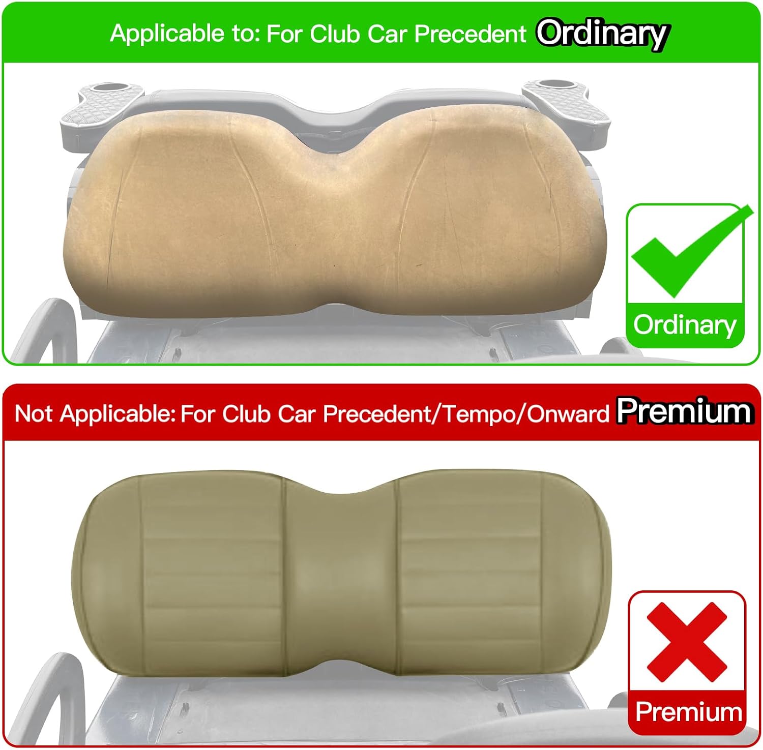 NOKINS 4PCS Golf Cart Seat Covers Kit, Front and Rear Seat Covers Fits Club Car Precedent Standard Seat Cushion, Club Car Vinyl Seat Covers Accessories, No Staples (Brown Brown 8438)