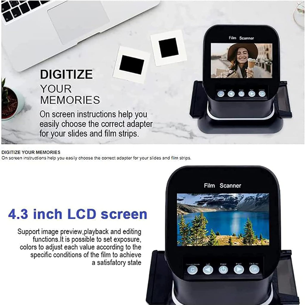 Digital Film and Slide Scanner,120 High Resolution,with 4.3inch LCD Screen,Photo Converter,Supports Image Preview,Playback,Editing