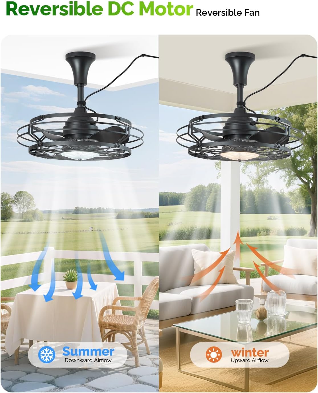 Orison Outdoor Ceiling Fan with Light, 21' Gazebo Fans Outdoor Hanging, Plug in Ceiling Fan for Pergolas Canopy Patio, Waterproof Outdoor Fans with Remote/APP Control, Wet Rated