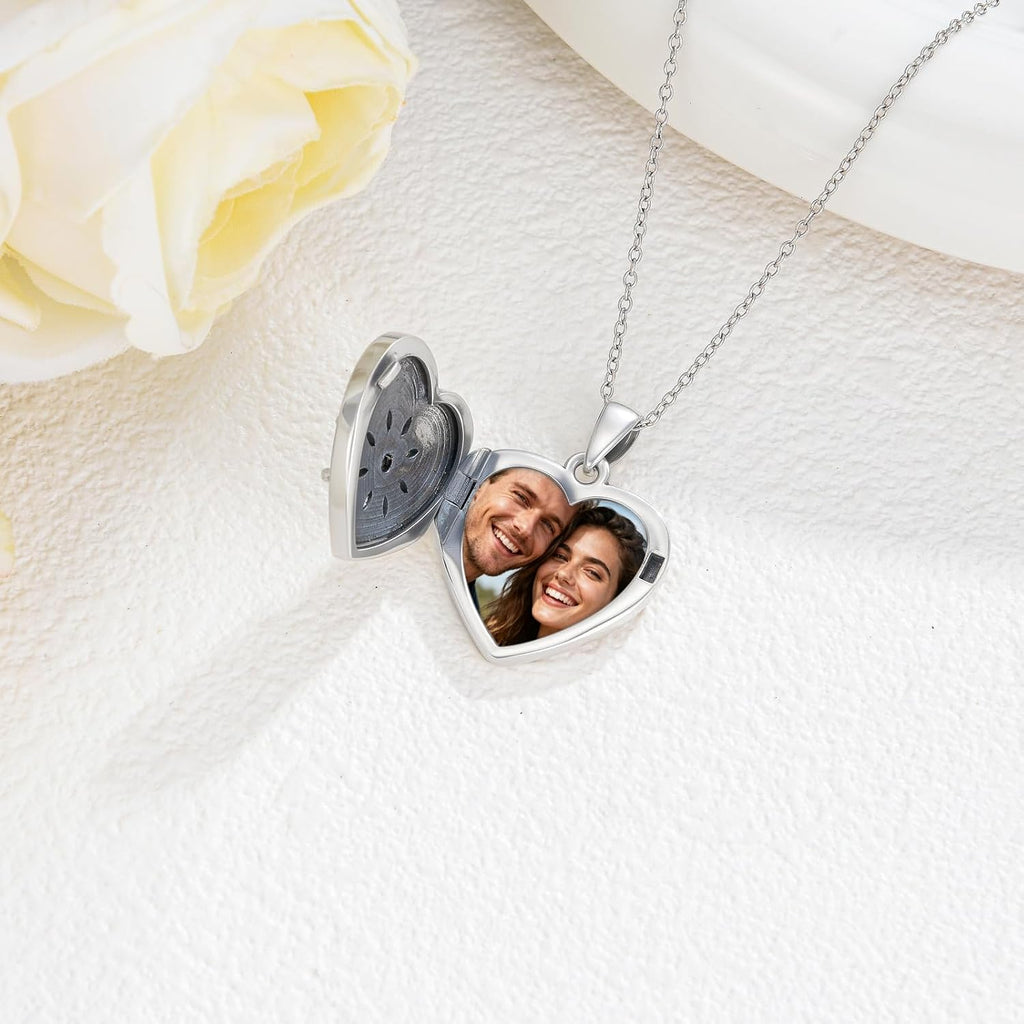 925 Sterling Silver Heart Locket Necklace for Women That Hold Pictures Ladies Jewelry Gifts