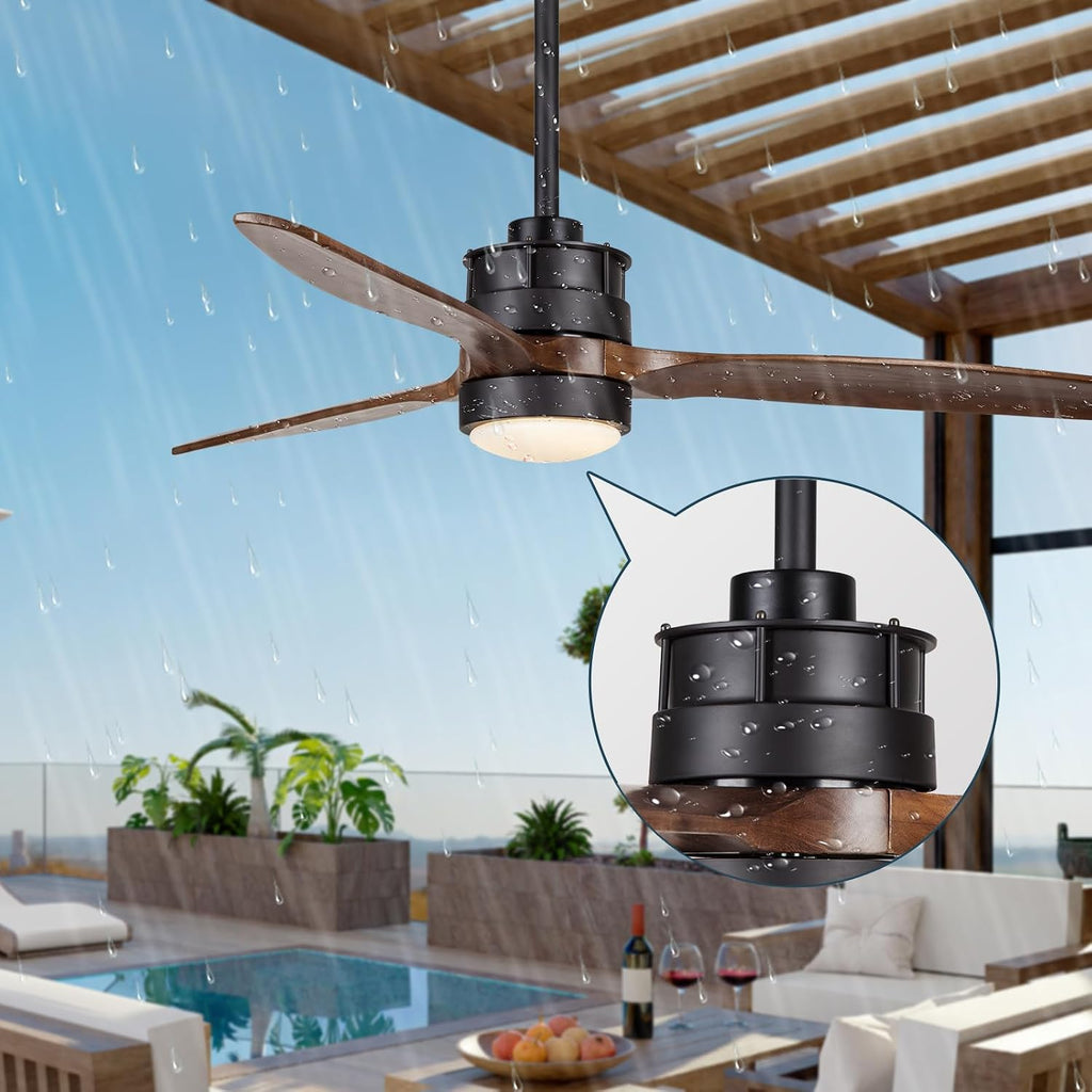 EKIZNSN 42 Inch Outdoor Ceiling Fan with Light for Patios, IPX4 Waterproof, DC Motor w 6 Speeds, 3 Blade Wet Rated Ceiling Fans