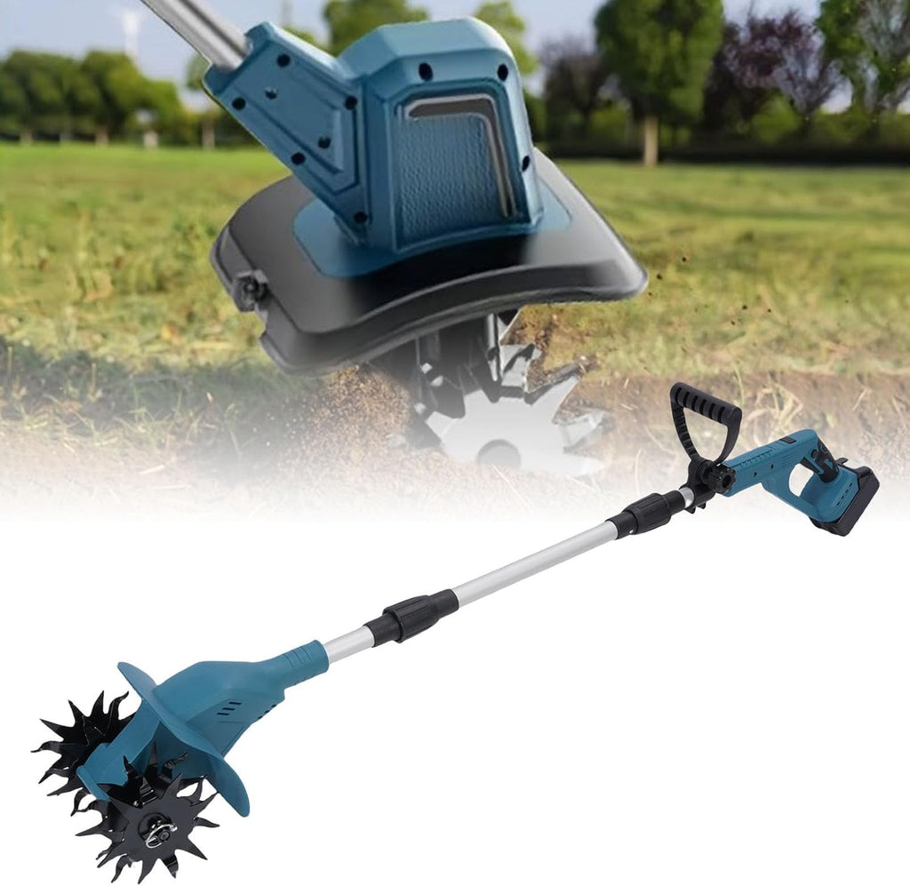 FTVOGUE Cordless Tiller Cultivator Electric Garden Tiller 500W 330RPM with Digital Display for Gardening Soil Cultivation (US Plug)