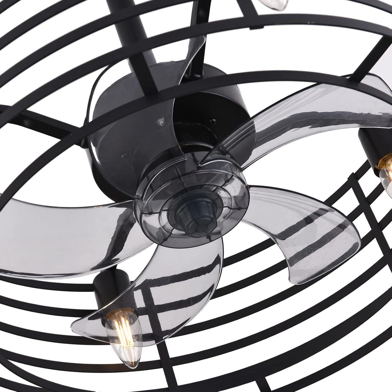 Industrial Ceiling Fan with Lights 20inch Enclosed Ceiling Fan Indoor w/Remote, Black Caged Retro Ceiling Fan Metal Bladeless Chandelier Fan Lighting for Living Dining Room Bedroom Kitchen
