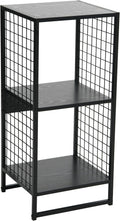 Household Essentials Trellis Open Storage Bookshelf with 2 Cube Compartments Black Oak Wood Grain and Black Metal