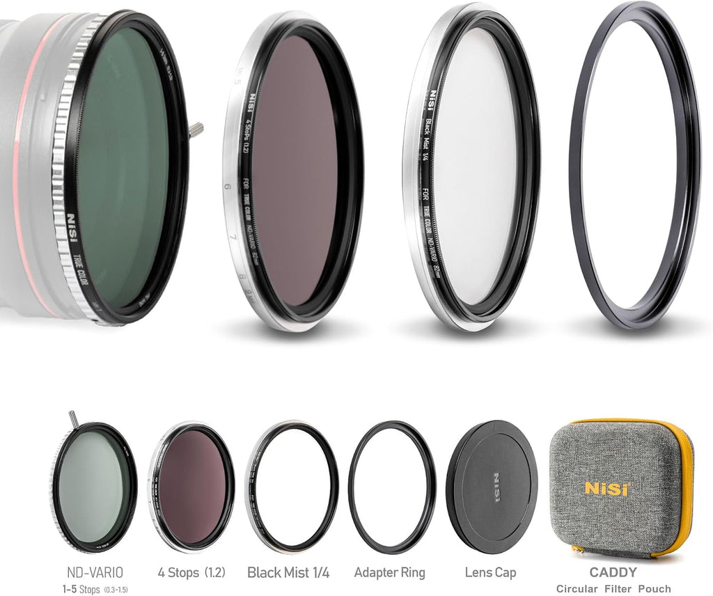 NiSi 67mm Swift VND Mist Kit - True Colour 1-5 & 4 Aperture Variable ND + ND16 Filter + Black Mist Diffusion Effect + Adapter Ring