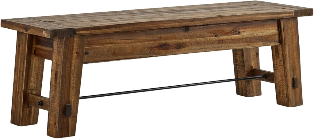 Alaterre Furniture Durango 60 Inch Solid Wood Entryway Organizer - Modern Farmhouse Bench with Metal Accent Bar for Entryway, Dining Room, Kitchen, or Bedroom (Natural)