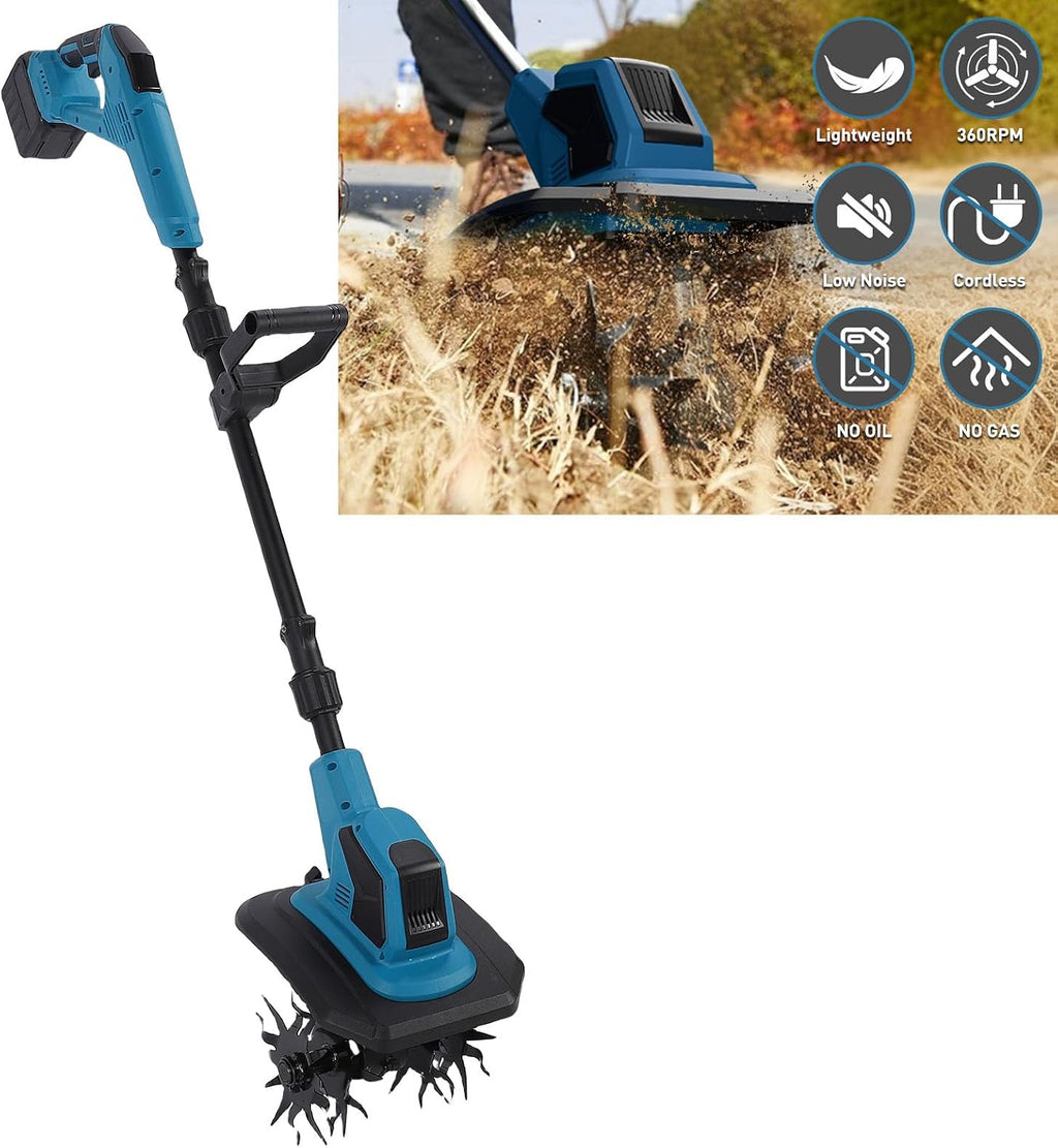 Walfront Electric Tiller Cordless Tiller Cultivator for Soil Preparation Weeding Gardening 360RPM 170mm Maximum Depth Soil Cultivator (US Plug)