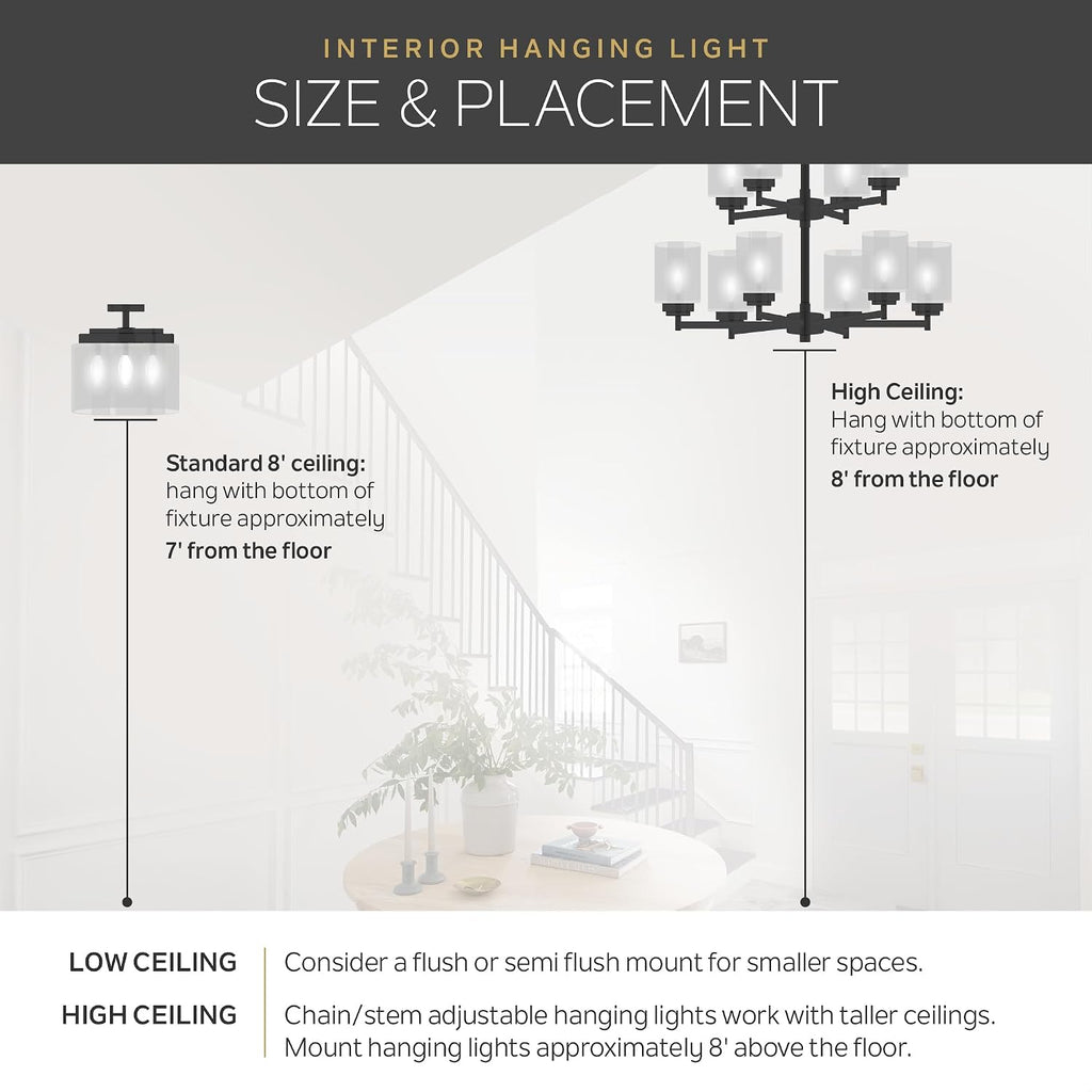 Kichler Tremillo 11.5' Outdoor Semi Flush Light in Black, 2-Light Exterior Ceiling Light with Satin Etched Cased Opal Glass, (11.5' W x 6.5' H), 49206BK