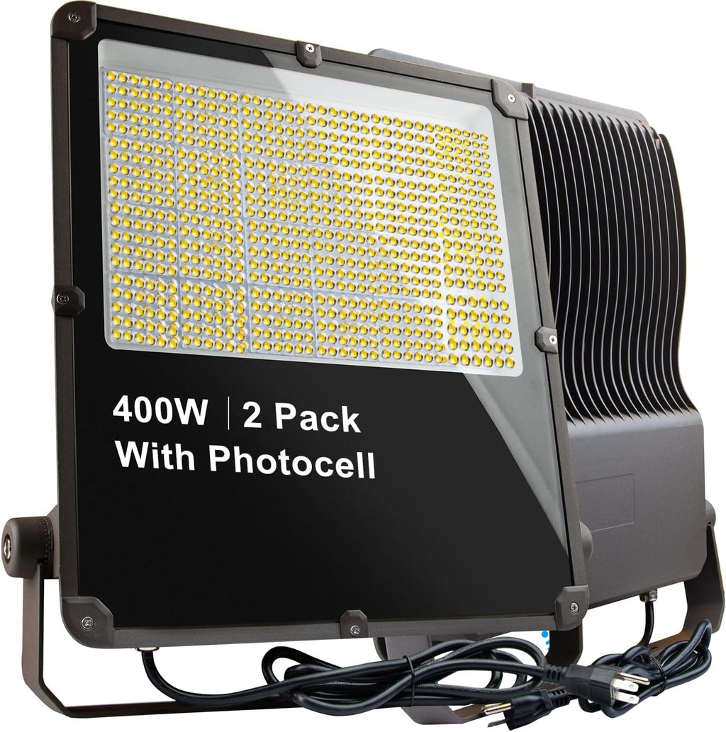 400W LED Flood Light Outdoor 60000Lm Led Stadium Light with Dusk to Dawn photocell, IP65 AC100-277V Commercial Area Lighting with Plug for Backyard/Basketball Court-2Pack