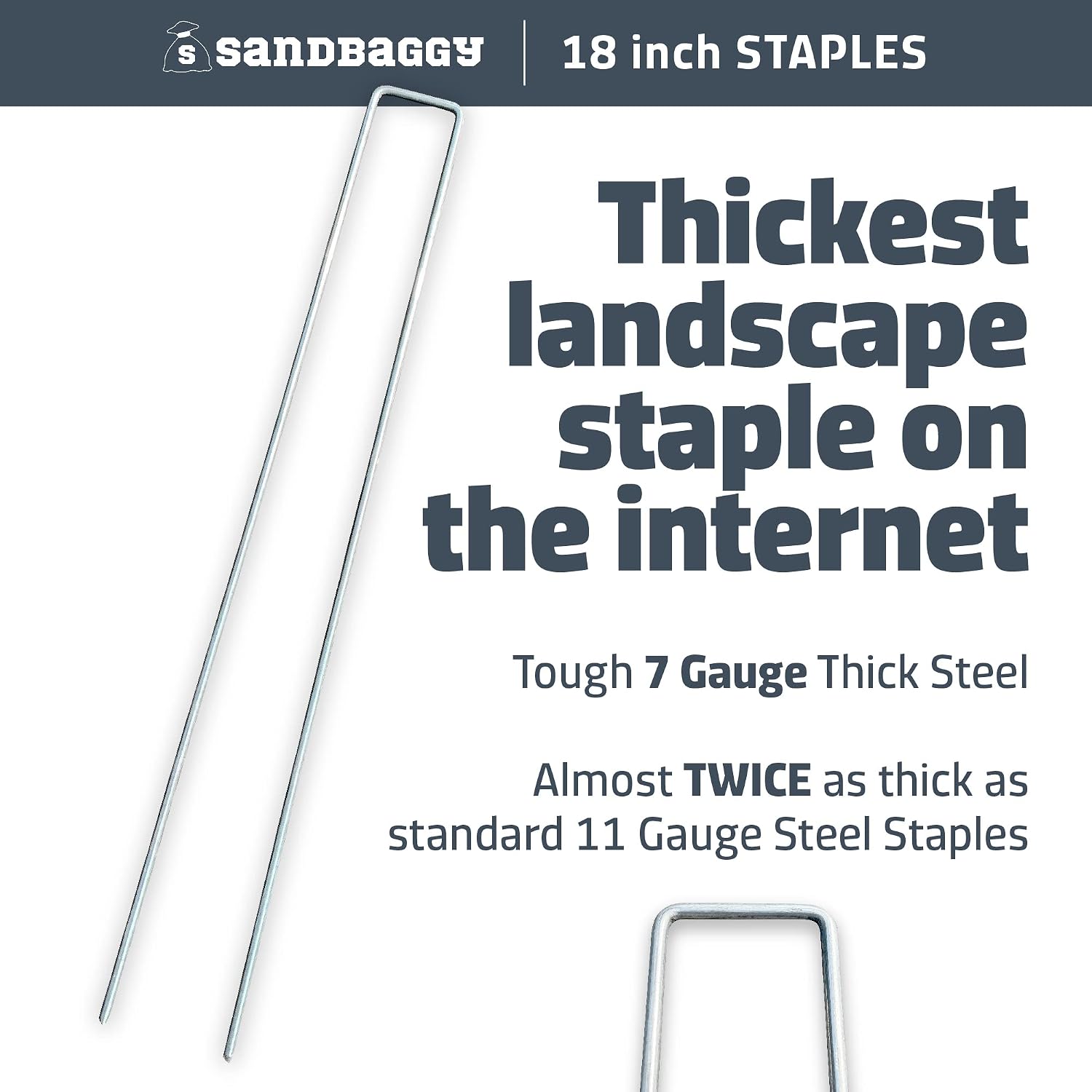 Sandbaggy 18-Inch Landscape Staples | Industrial Grade Galvanized 7 Gauge Steel | 12 Inches Longer Than Standard Staples | Trusted by Farmers & Homeowners Across The USA (250)