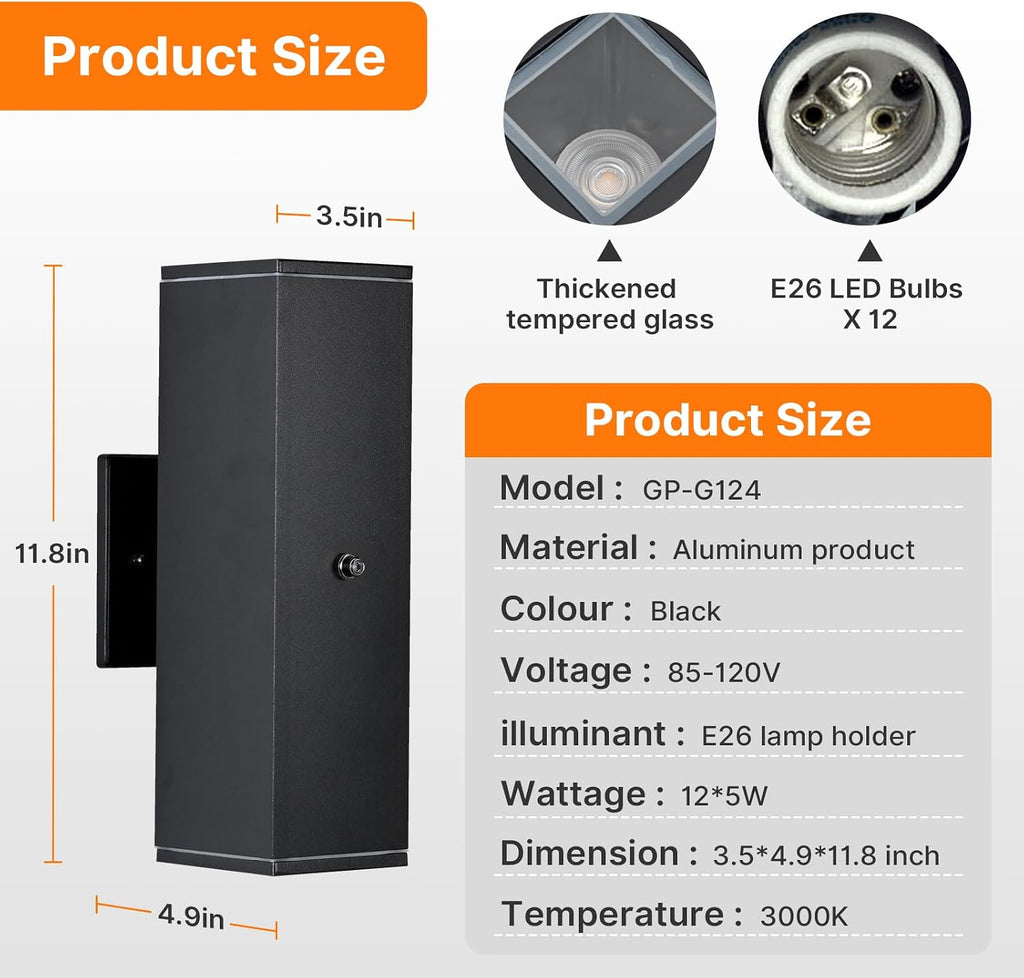 Outdoor Wall Lights 6 Packs,Modern Square Dusk to Dawn Outdoor Porch Light,Integrated LED Cylinder Up Down Lights Aluminum Waterproof Wall Lighting Exterior Light for Porch Patio Garage