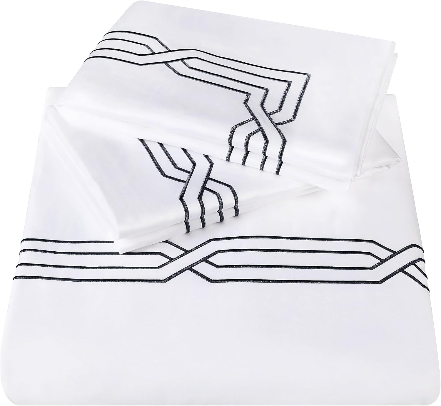 Superior Egyptian Cotton 1200 Thread Count Embroidered 3-Piece Duvet Cover Set, 1 Duvet Cover, 2 Pillow Shams, Bedding Essentials Decor, Soft Comforter Cover, Full/Queen, White/Navy Blue