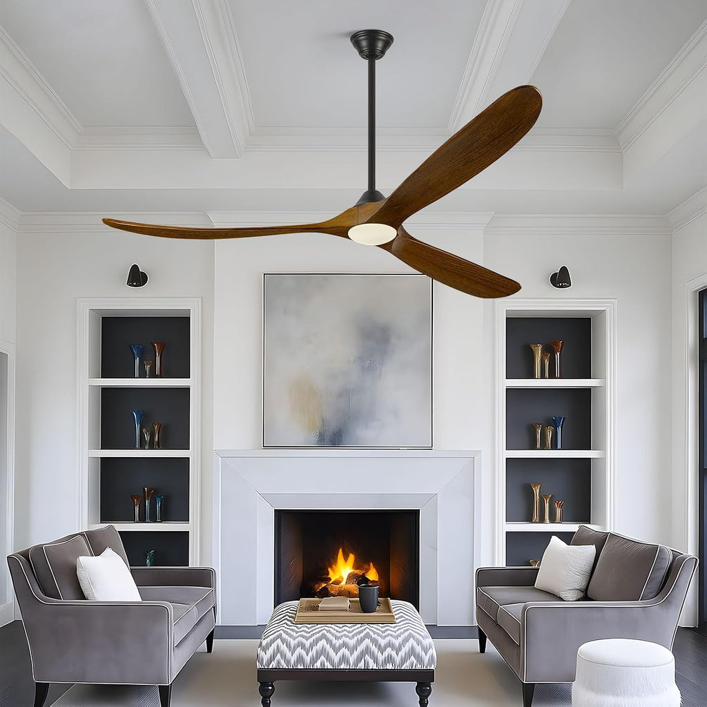 70 Inch Large Wood Ceiling Fans with Lights, Rustic Farmhouse Indoor Outdoor Ceiling Fans with Reversible Quiet DC Motor, 8H Timer, Dimmable, 3 Blades Propeller Fans for Living Room Patios