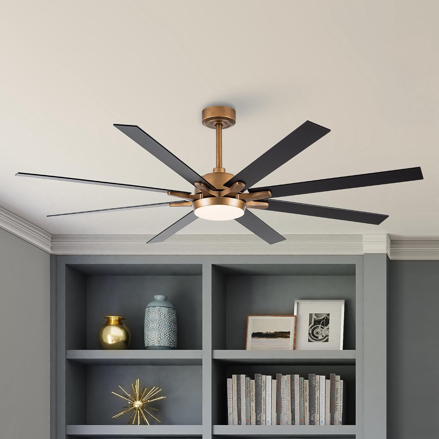 65'' Large Industrial Ceiling Fan with Light, Matte Black, 8-Blade DC Motor, 6-Speed Reversible Airflow, 24W Dimmable LED 3000K/4000K/5000K, Remote Control for Living Room Patio Garage