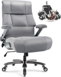 Big and Tall Office Chair 700lbs- Fabric Executive Desk Chair with Adjustable Lumbar Support 3D Flip UP Arms- Heavy Duty Quiet Wheels Metal Base Ultra-Soft Upholstered Ergonomic Computer Chairs, Grey