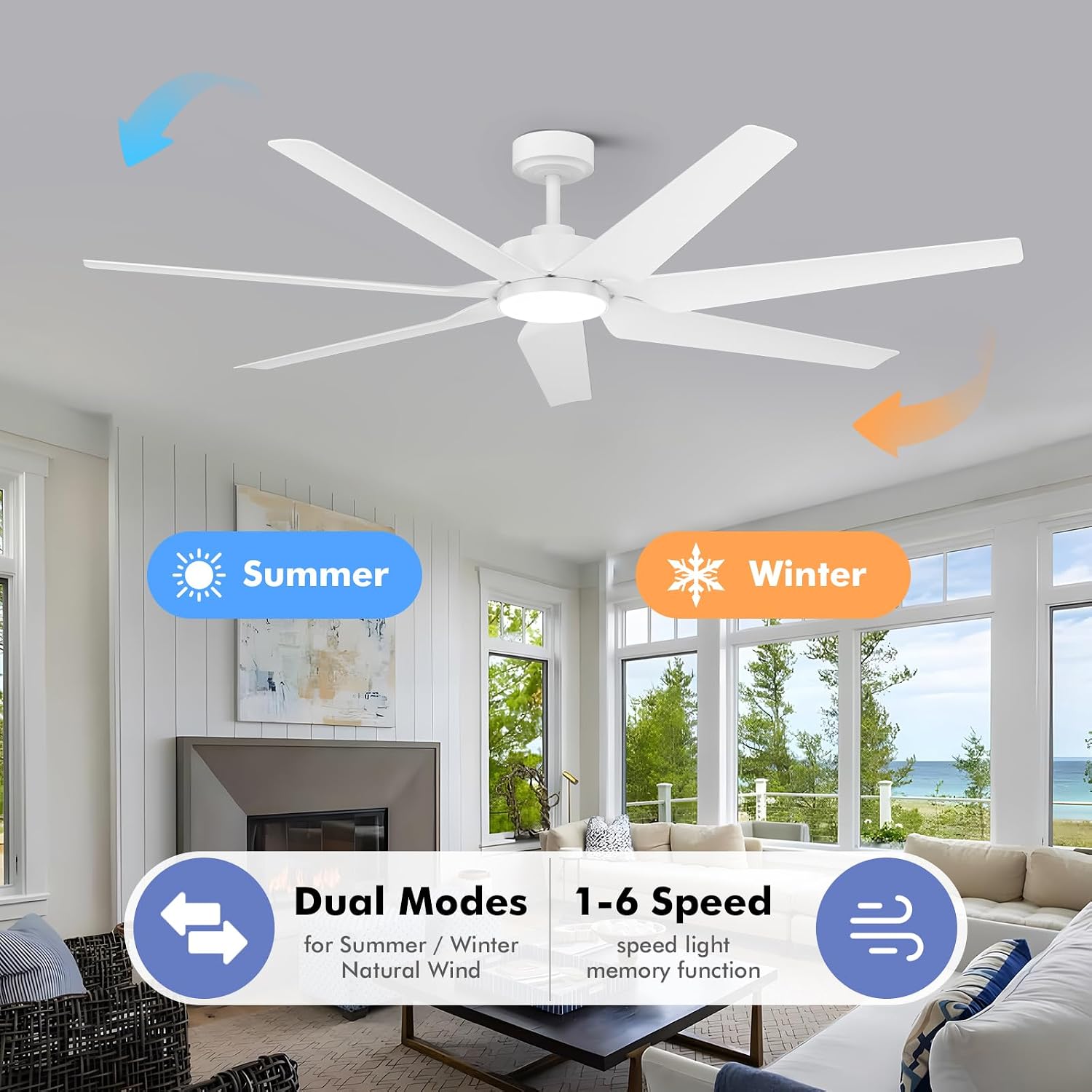 Smart Outdoor Ceiling Fan for patio with Lights Wet Rated, 65 inch High CFM Modern White Ceiling Fan with Alexa/Remote/App Control, Waterproof outdoor Fan for Living Room Exterior Porch Gazebo Garage
