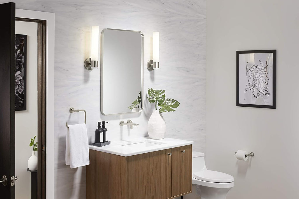 Kohler 26052-BNL Essential Rectangular Bathroom Mirrors, Bathroom Mirrors for Over Sink, 22 in. W x 34 in. H, Brushed Nickel