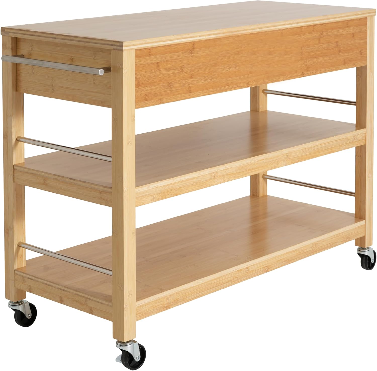 Christopher Knight Home Metis Bamboo Rolling Bar Cart with Storage, Kitchen Island on Wheels with Drawers, Mobile Kitchen Cart Storage Cabinet, Rolling Serving Cart, Shelf Rack Organizer, Natural