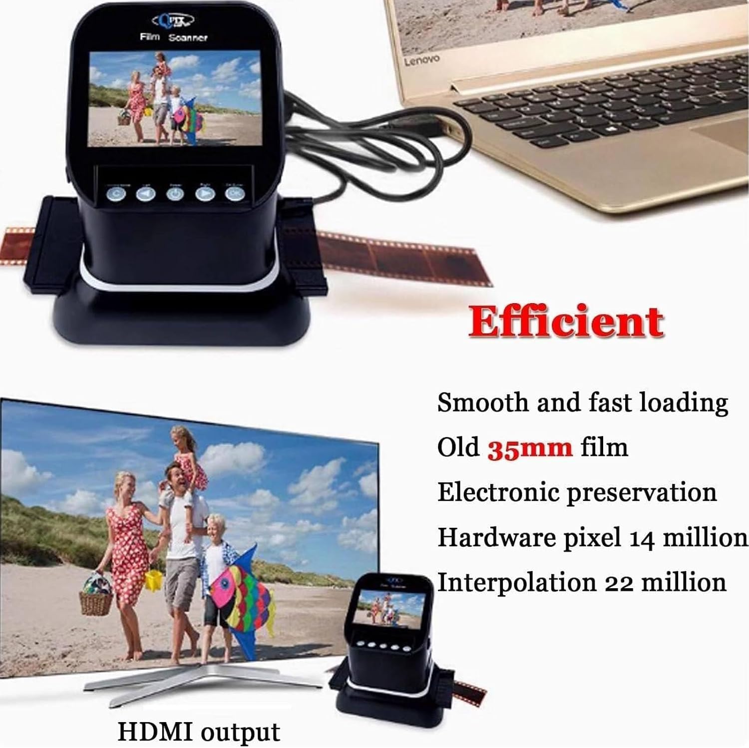 Slide Negative Scanner,22MP High Resolution Film Slide Scanner Negative Scanner, 4.3' LCD All-in-One Digital Converter with 128MB Memory for Old Photo Slides & Films
