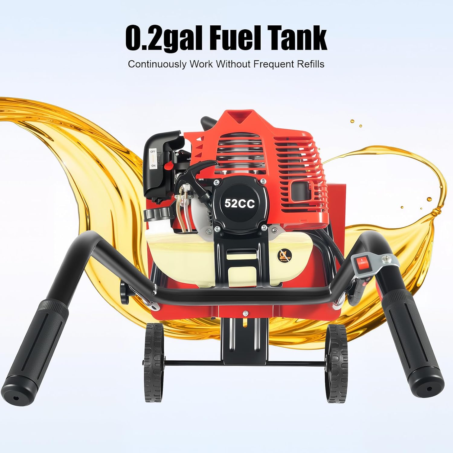 Commercial 52cc Heavy Duty Tiller, 2-Stroke Gas Tiller, Heavy Duty Hand Push Rototiller/Cultivator for Sandy and Loose Soil