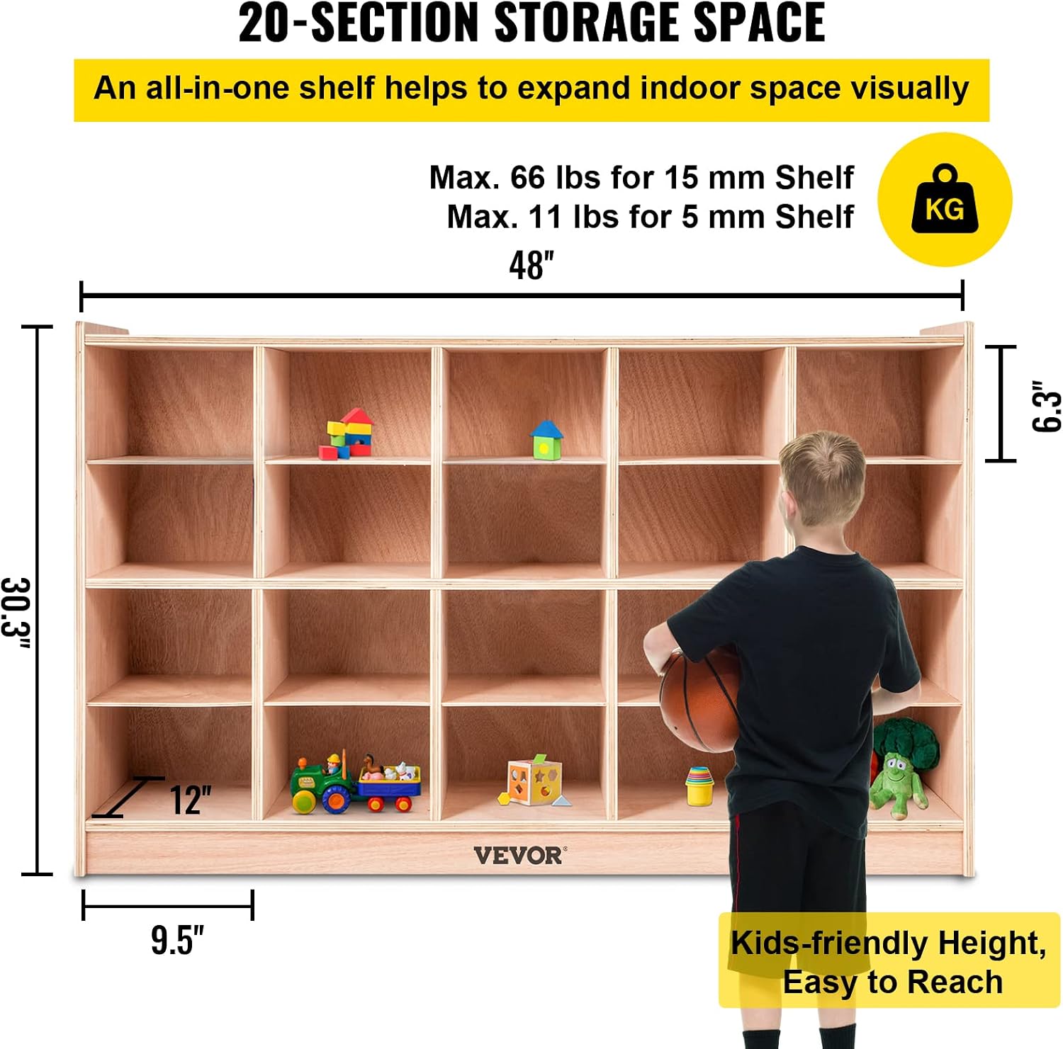 Happybuy 20-Section School Storage Locker, Wooden Storage Cabinet with 4 Casters, Classroom Cubbies for Storage, 15mm Thick Plywood Locker for Home, Office, School, Gym, Kindergarten